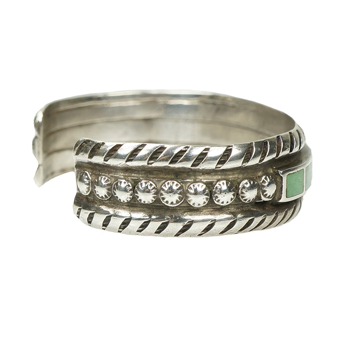Vintage Coin Silver Cuff with Green Turquoise