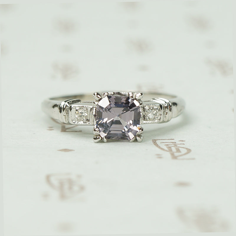 Square Step Cut Grey Spinel Platinum Engagement Ring