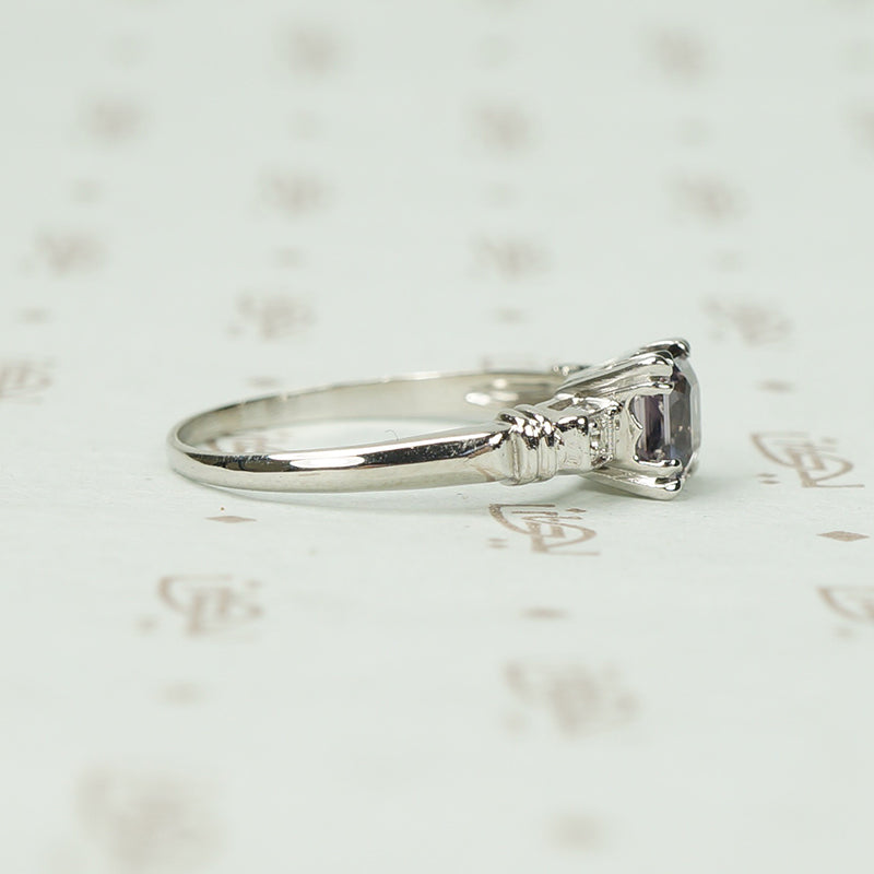 Square Step Cut Grey Spinel Platinum Engagement Ring