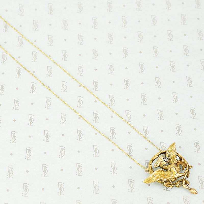 large dragon pendant in yellow fix alloy metal with a rose cut diamond
