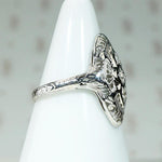 Curvaceous Art Deco White Gold & Diamond Navette Ring