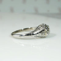 Ornate White Gold Engagement Ring with Charming Old Mine Cut Diamond