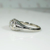 Ornate White Gold Engagement Ring with Charming Old Mine Cut Diamond