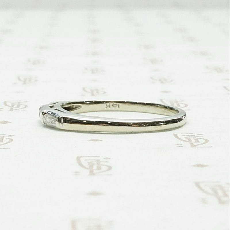 Clean Lined Baguette Band in White Gold, left side.