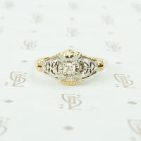butterfly side 2 tone 14k yellow and white gold diamond engagement ring circa 1930