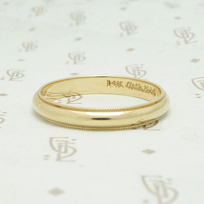 Vintage Men's Milgrain Edged Gold Wedding Band