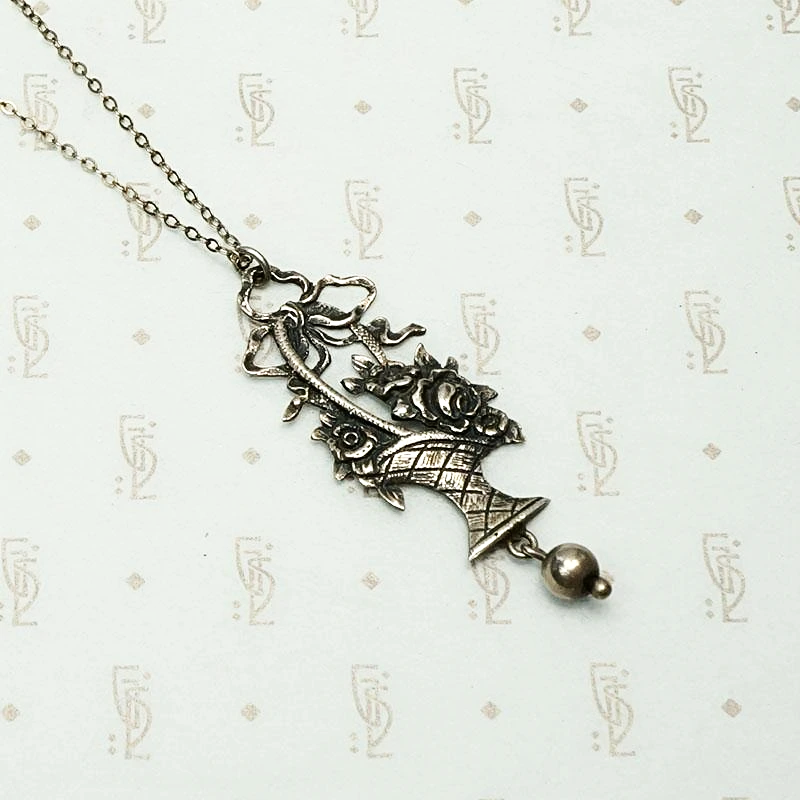 Edwardian Flower Basket Pendant in Sterling Silver