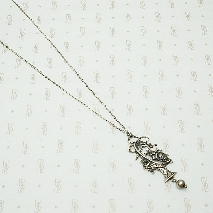 Edwardian Flower Basket Pendant in Sterling Silver
