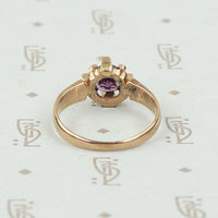 Engraved Amethyst and Rose Gold Victorian Ring
