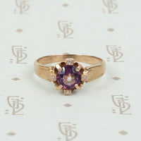Engraved Amethyst and Rose Gold Victorian Ring