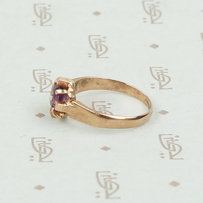 Engraved Amethyst and Rose Gold Victorian Ring
