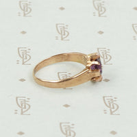 Engraved Amethyst and Rose Gold Victorian Ring