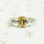 emerald cut imperial topaz baguette diamond sides platinum vintage engagement ring