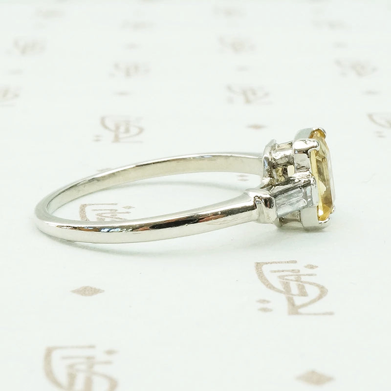 emerald cut imperial topaz baguette diamond sides platinum vintage engagement ring