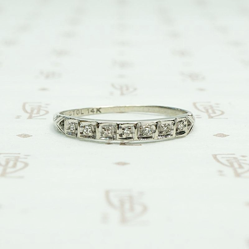 Deco Step Side Diamond White Gold Band