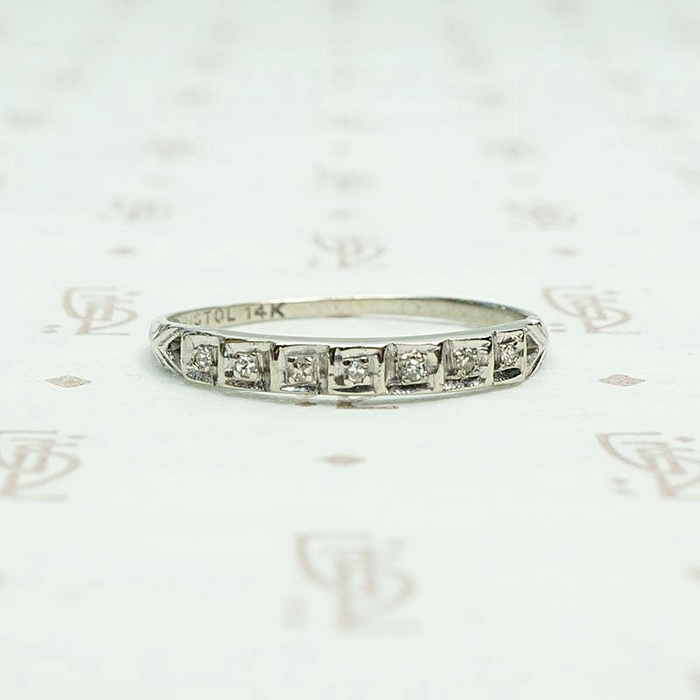 Deco Step Side Diamond White Gold Band