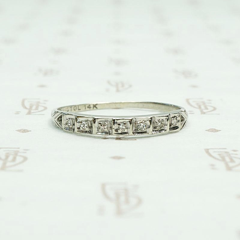 Deco Step Side Diamond White Gold Band
