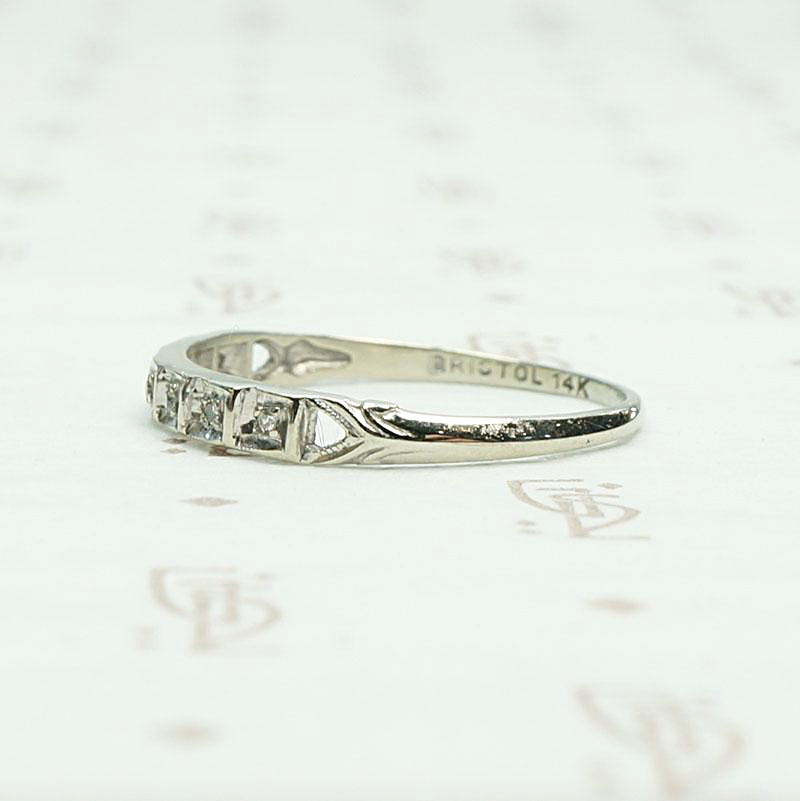 Deco Step Side Diamond White Gold Band. Side view.