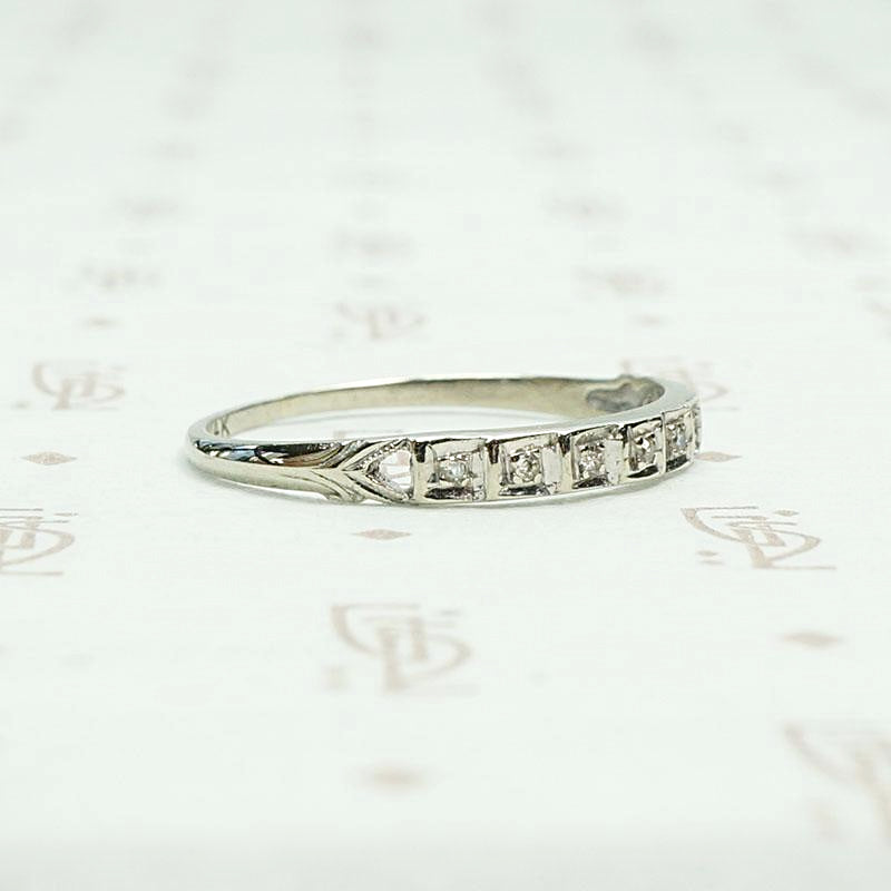 Deco Step Side Diamond White Gold Band. Side view.