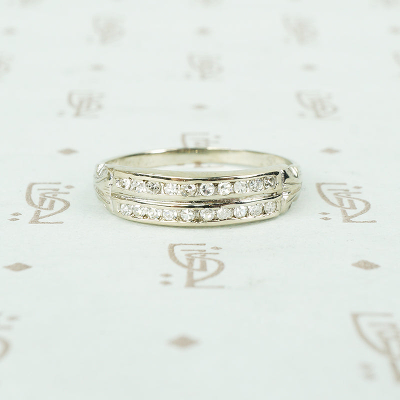 vintage white gold double row diamond band