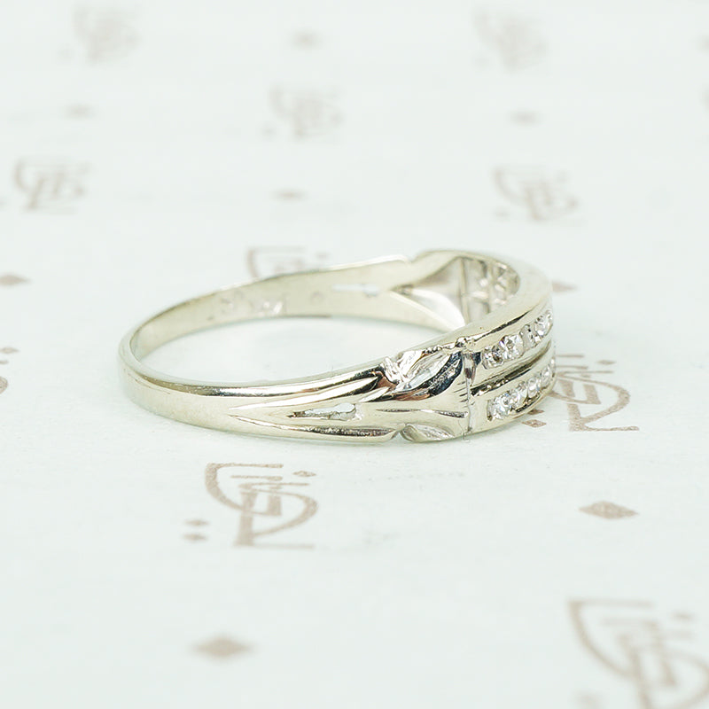 vintage white gold double row diamond band