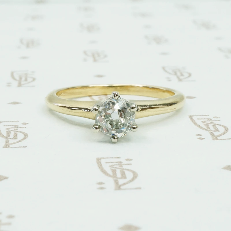 chunky old mine cut cushion diamond solitaire engagement ring 14k yellow gold 19th century