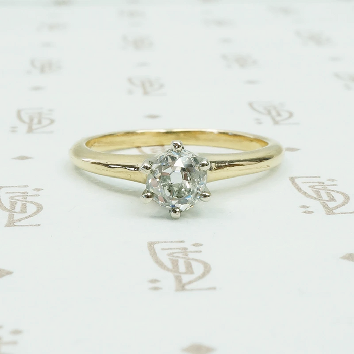 chunky old mine cut cushion diamond solitaire engagement ring 14k yellow gold 19th century