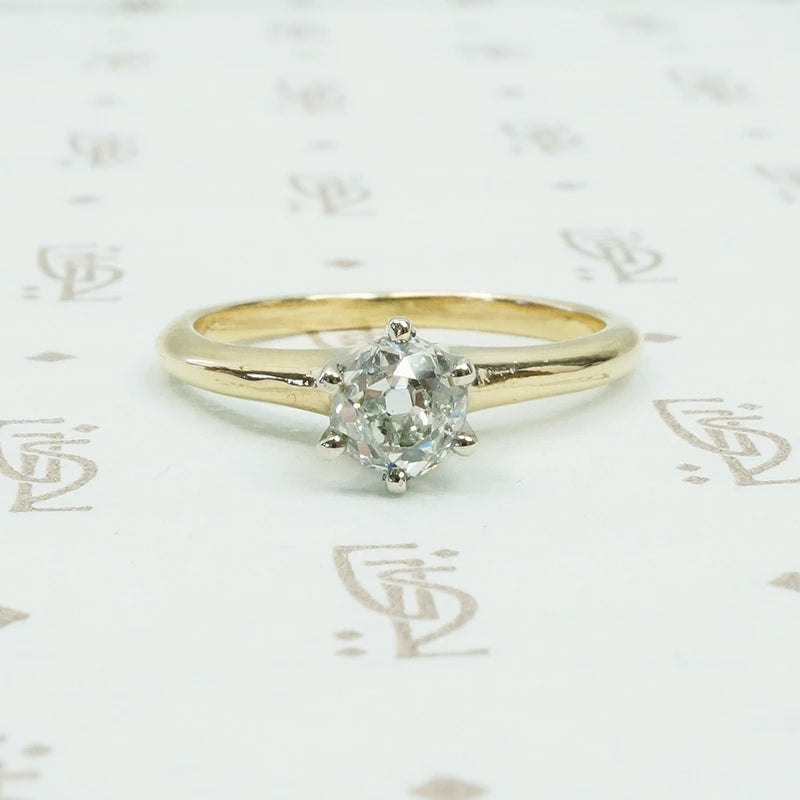 chunky old mine cut cushion diamond solitaire engagement ring 14k yellow gold 19th century