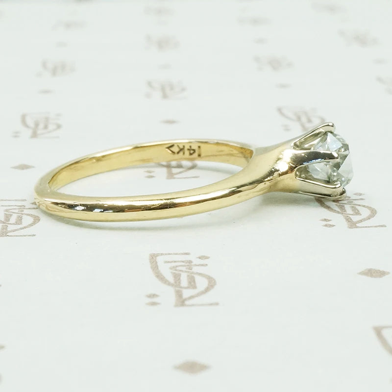 chunky old mine cut cushion diamond solitaire engagement ring 14k yellow gold 19th century
