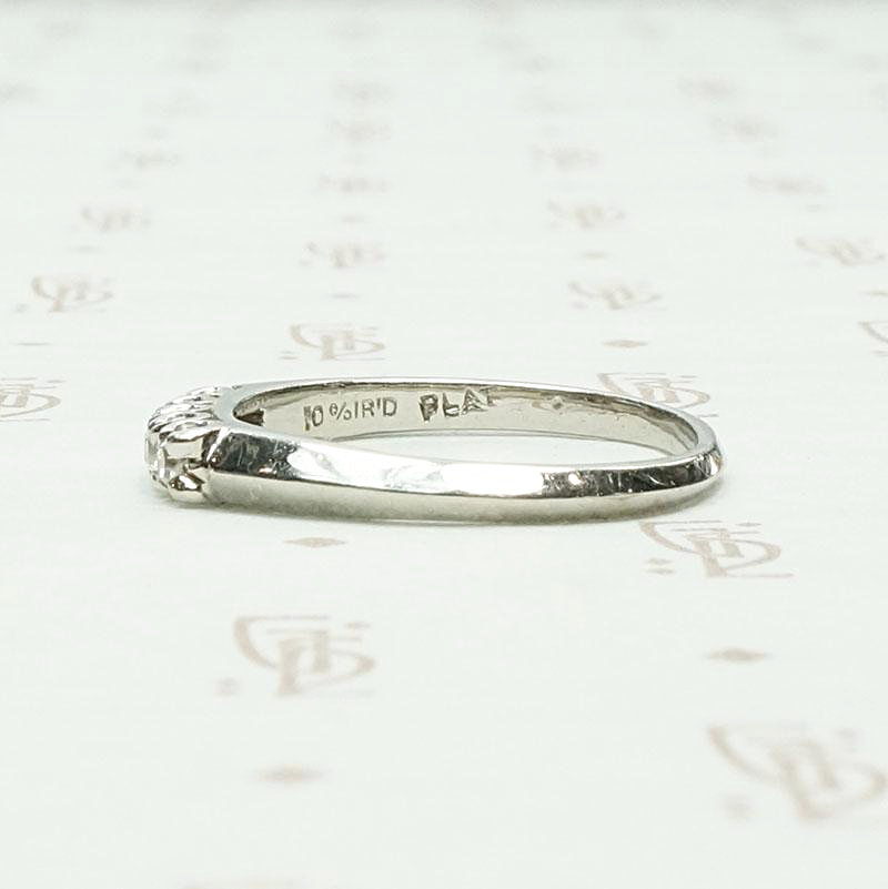 Pristine Wedding Band with Old Mine Cut Diamonds & Platinum, left side.