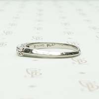Pristine Wedding Band with Old Mine Cut Diamonds & Platinum, left side.