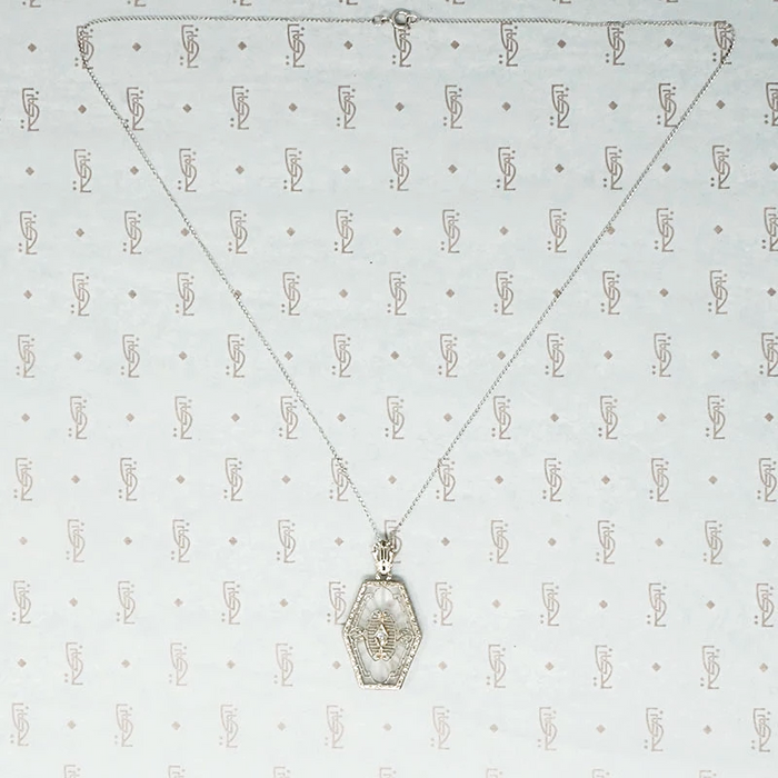 Unusual Camphor Glass in Filigree Necklace