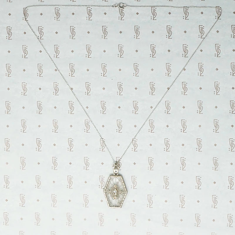 Unusual Camphor Glass in Filigree Necklace