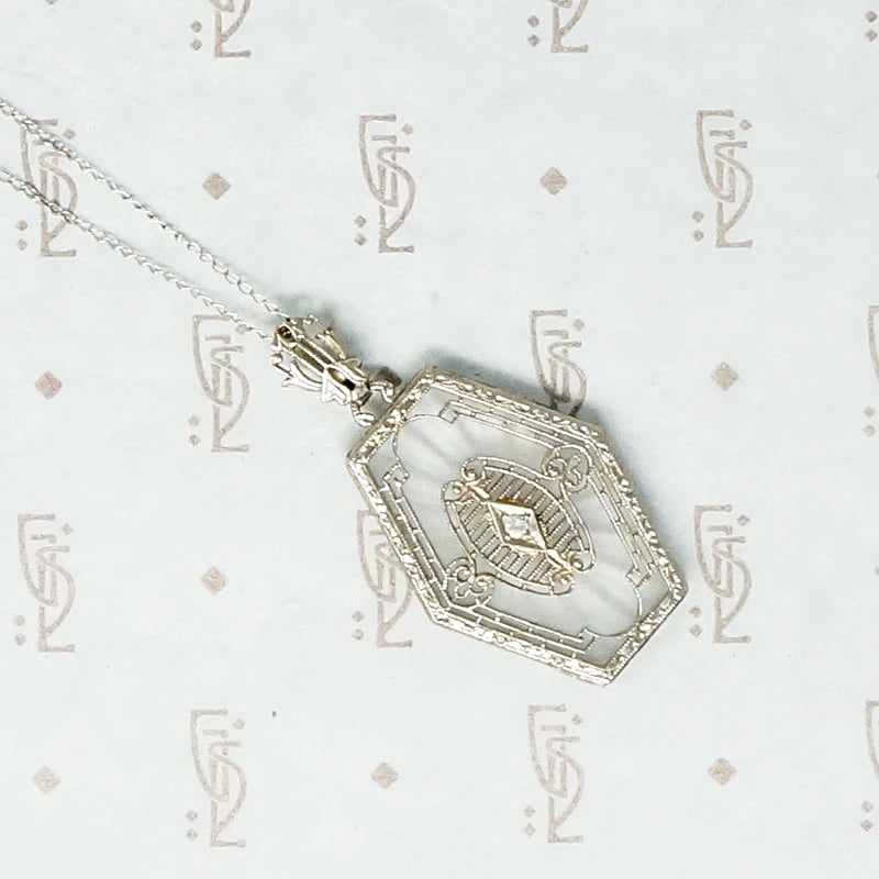 Unusual Camphor Glass in Filigree Necklace