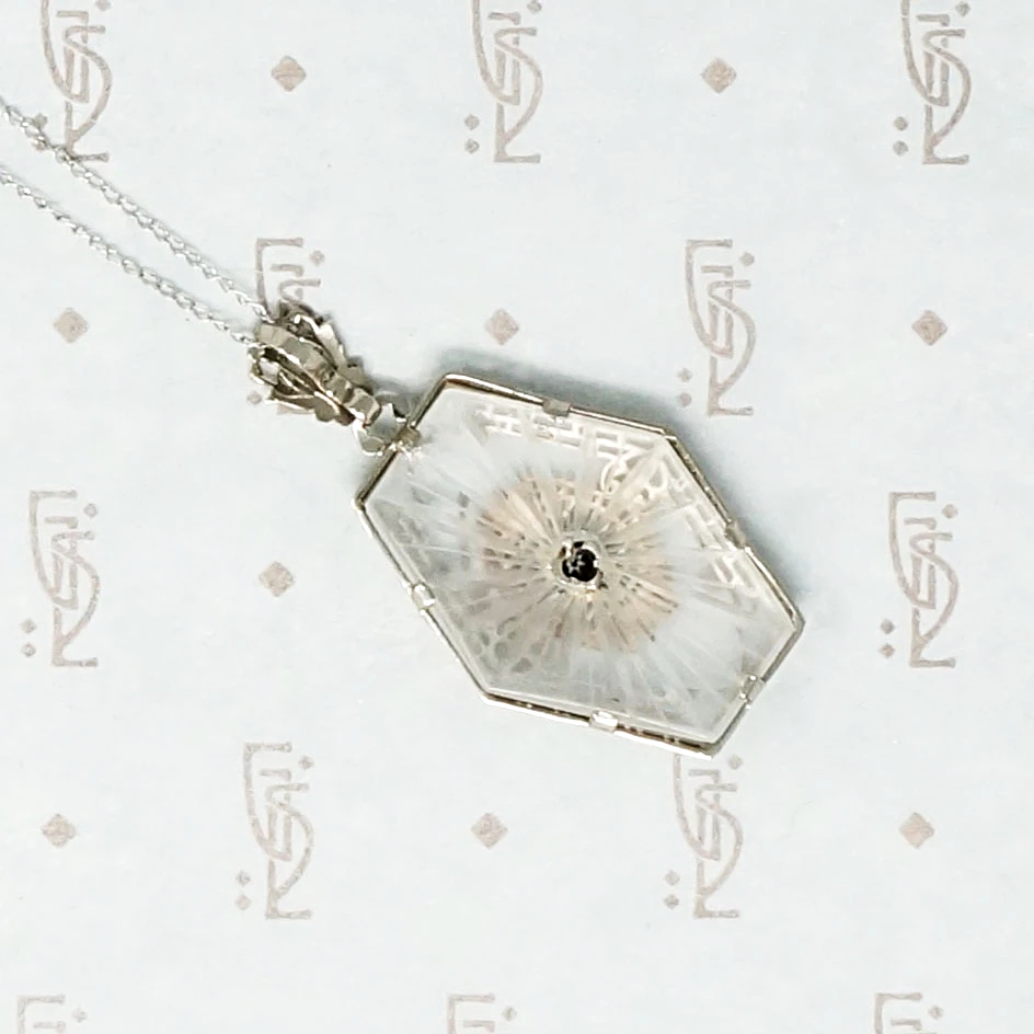 Unusual Camphor Glass in Filigree Necklace
