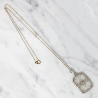 Lacy Filigree Framed Camphor Glass Necklace