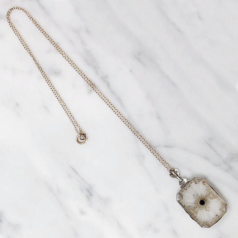 Lacy Filigree Framed Camphor Glass Necklace
