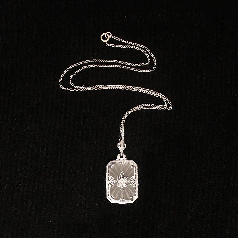 Lacy Filigree Framed Camphor Glass Necklace