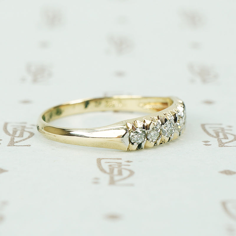 Vintage Low Profile Yellow Gold Diamond Band