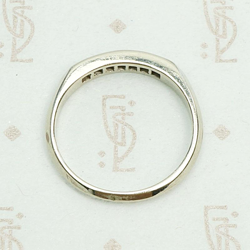 Slim Channel Set Diamond White Gold Band. Top view.