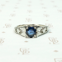 Deco Sapphire Solitaire in White Gold Filigree