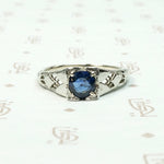 Deco Sapphire Solitaire in White Gold Filigree