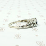 Deco Sapphire Solitaire in White Gold Filigree