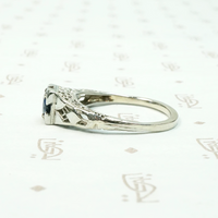 Deco Sapphire Solitaire in White Gold Filigree
