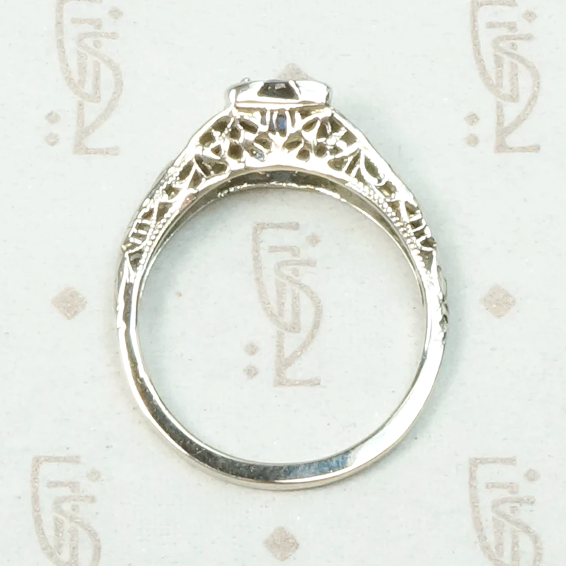 Deco Sapphire Solitaire in White Gold Filigree