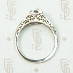 Deco Sapphire Solitaire in White Gold Filigree