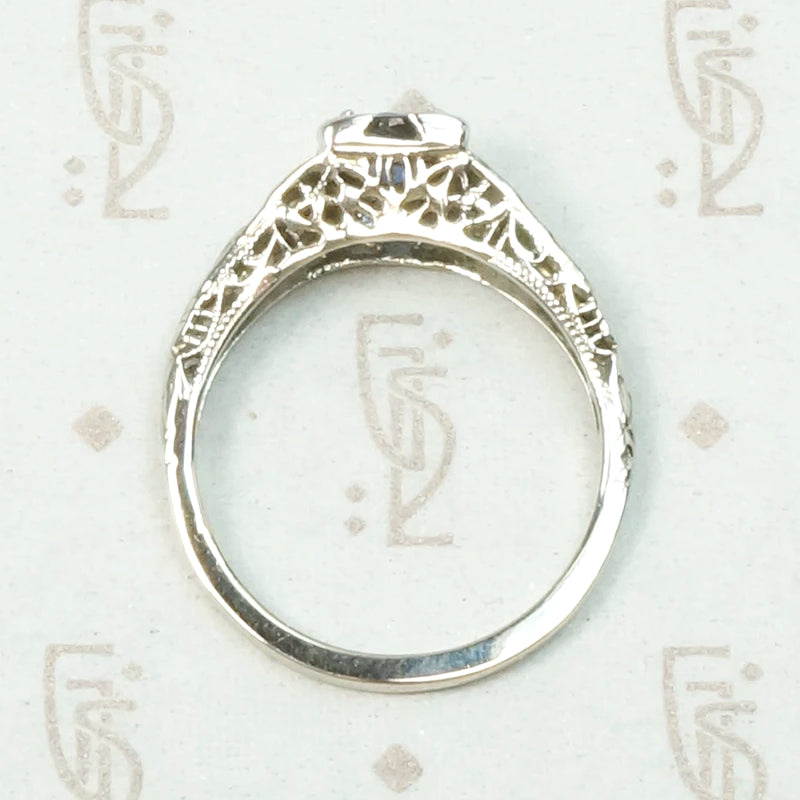 Deco Sapphire Solitaire in White Gold Filigree