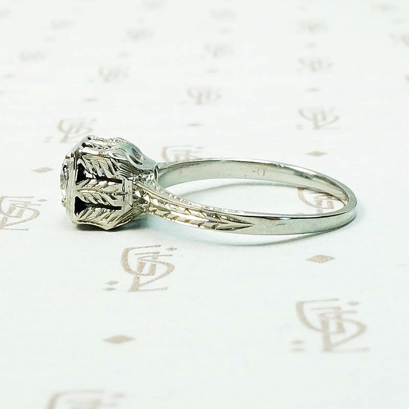 Foliate Engraving Art Deco Diamond Engagement Ring