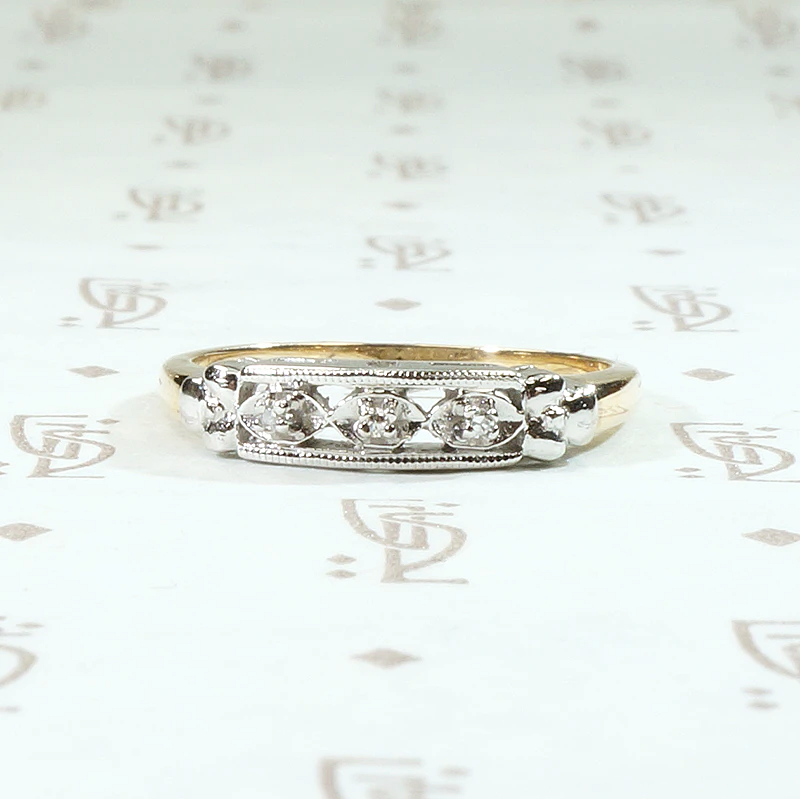 Pansies NOS Two Tone Diamond Wedding Band