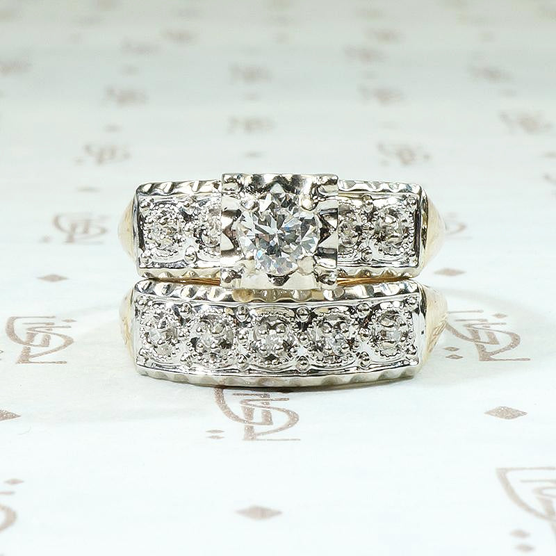 Ornate NOS Two Tone Diamond Wedding Set